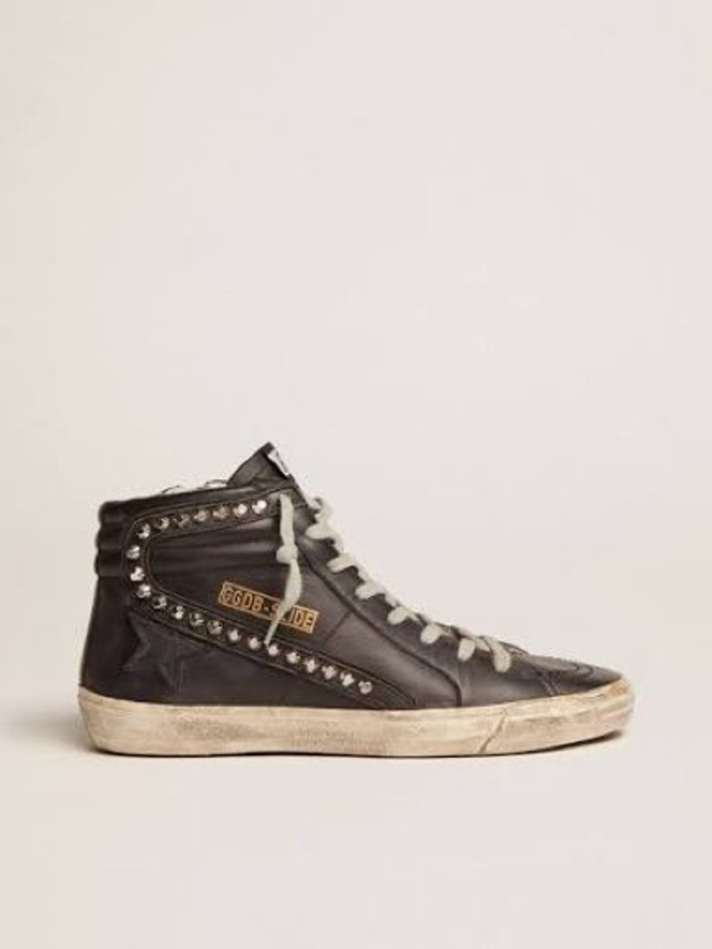 Golden Goose Black Leather Slide with Silver Studs. 37